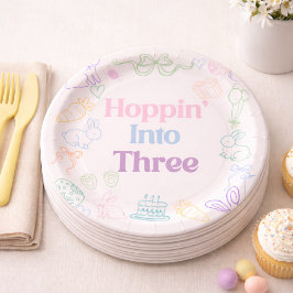 Prato De Papel Hoppin’ Into Three Birthday plates– Bunny 3rd 