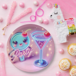 Prato De Papel Hora do Partido Neon Pink