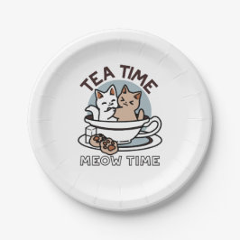 Prato De Papel Hora do Tea Meow - Design de Gato e Chá