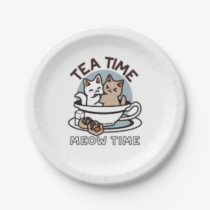 Prato De Papel Hora do Tea Meow - Design de Gato e Chá