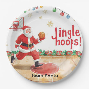 Prato De Papel Horário de Natal de basquete com Papai Noel