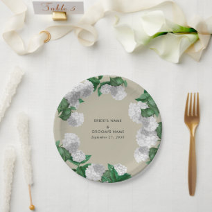 Prato De Papel Hortênsia Branca Flora Verde Moderno Casamento
