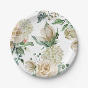 Prato De Papel Hortênsia Rosa Creme Bege Aquarela
