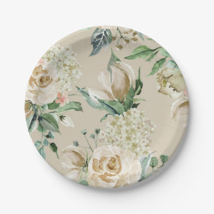 Prato De Papel Hortênsia Rosa Creme Bege Aquarela