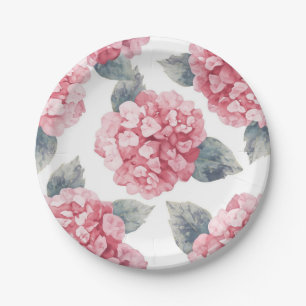 Prato De Papel Hortênsias Rosa Pintura Floral Aquarela Flores