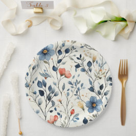 Prato De Papel Hostess Garden Party Blue Floral Watercolor