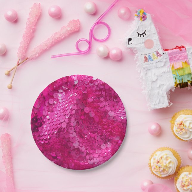 Prato De Papel Hot Pink Sequin (Festa)