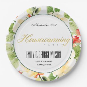 PRATO DE PAPEL HOUSEWARMING DOURADO FLORAL DA AGUARELA VERDE
