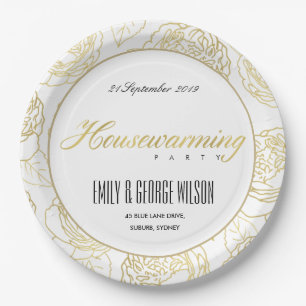 PRATO DE PAPEL HOUSEWARMING FLORAL DO ROSA ELEGANTE BRANCO