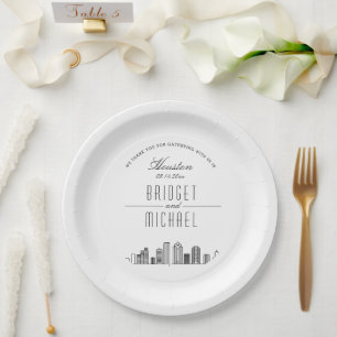 Prato De Papel Houston Deco Skyline   Evento de Casamento