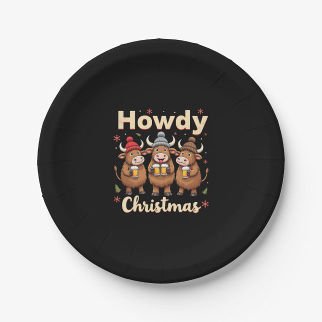 Prato De Papel Howdy Christmas Funny Highland Cow Xmas Cows Lover (Frente)