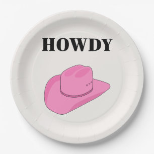 Prato De Papel Howdy Cowboy Hat Pink