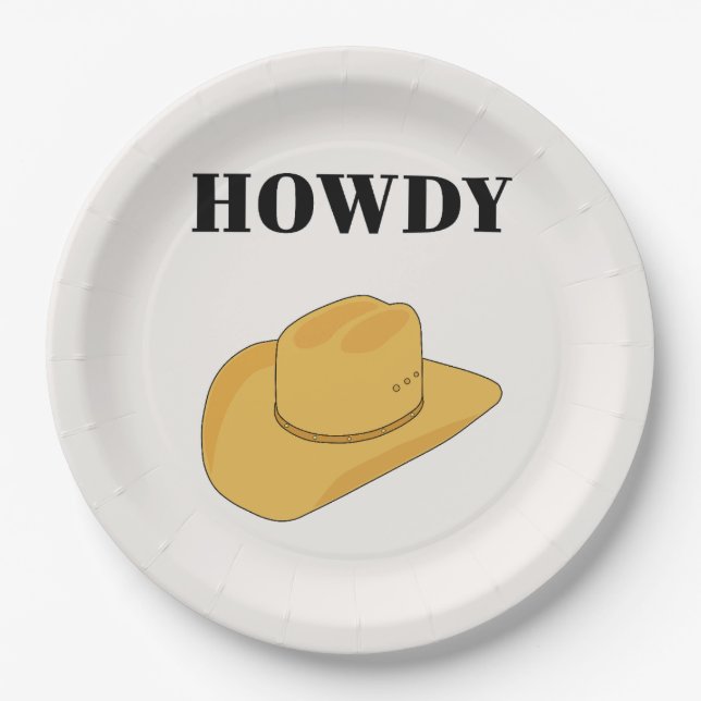 Prato De Papel Howdy Cowboy Hat Yellow (Frente)