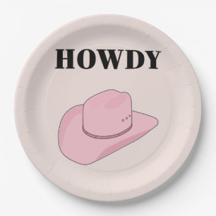 Prato De Papel Howdy Pink Cowboy Hat