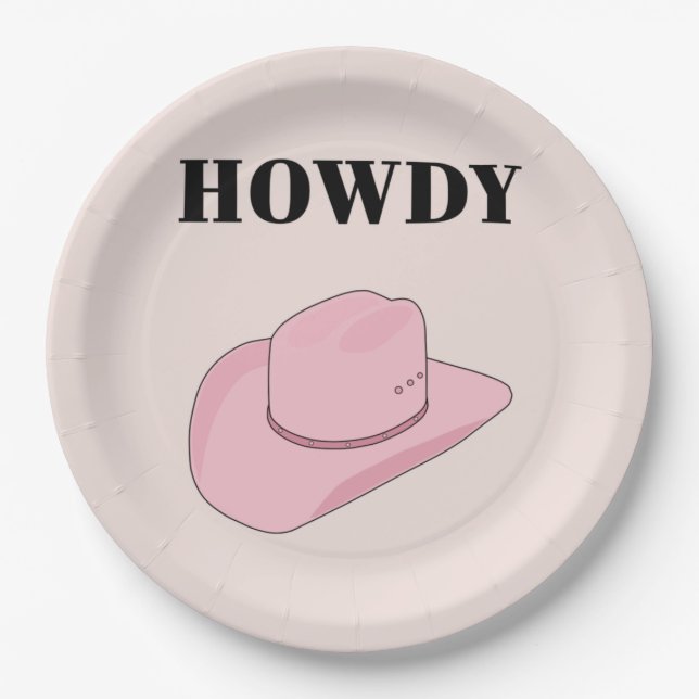 Prato De Papel Howdy Pink Cowboy Hat (Frente)
