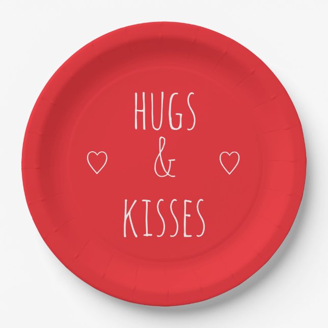 Prato De Papel 'Hugs & Kisses' Romantic Red White Valentine's Day (Frente)