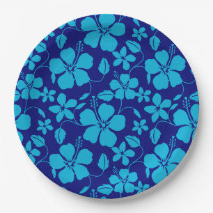 PRATO DE PAPEL HULA HAVAIANA (HIBISCO) AZUL ESCURO/CLARO