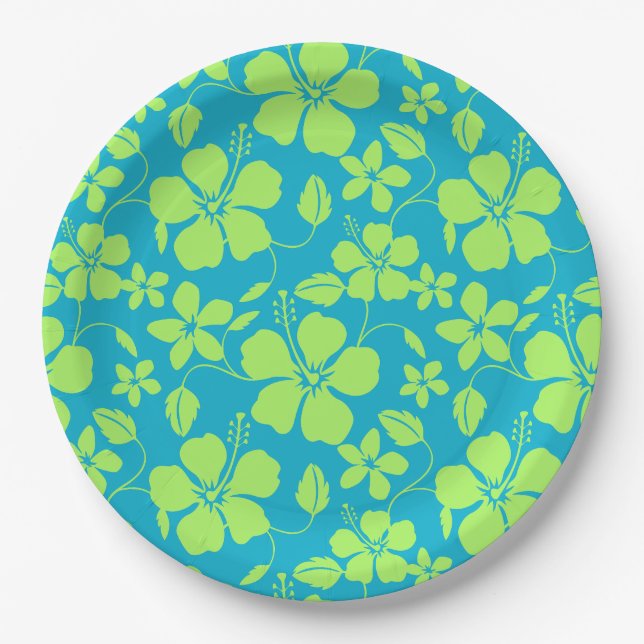 PRATO DE PAPEL HULA HAWAIANA (HIBISCO) LIMA TEAL (Frente)