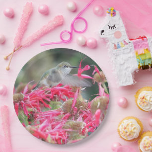 Prato De Papel Hummingbird e Flores Rosa