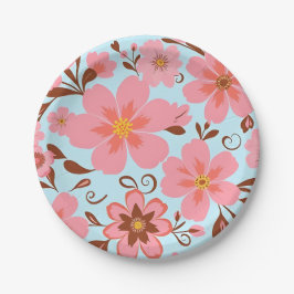 Prato De Papel Humor Floral Cor-de-Rosa - Flores Voltantes Pastel