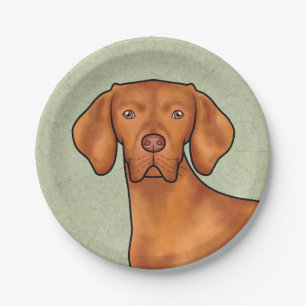Prato De Papel Húngaro Vizsla Cartoon Pointer Dog Head Green