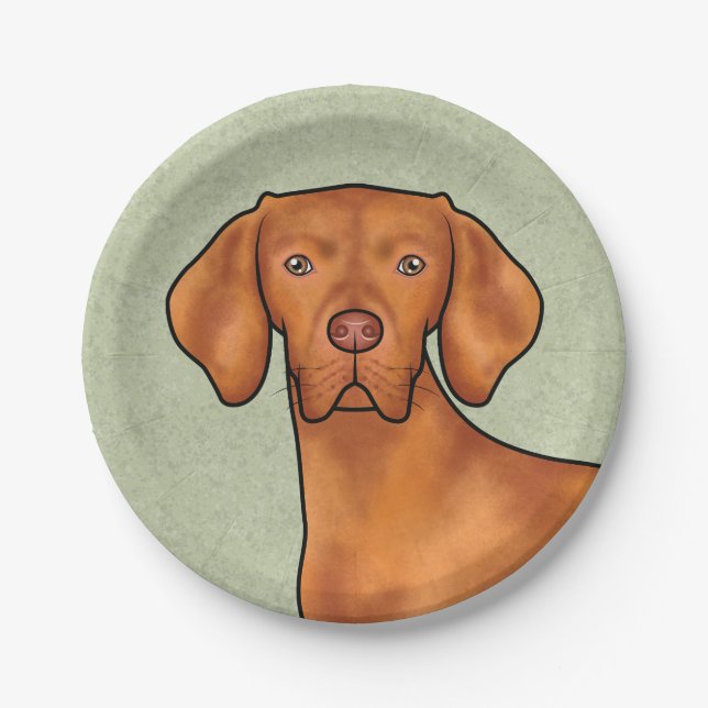 Prato De Papel Húngaro Vizsla Cartoon Pointer Dog Head Green (Frente)