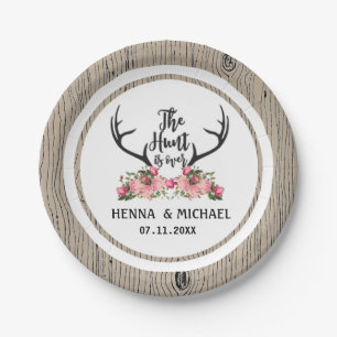 Prato De Papel Hunt está sobre o casamento de Antler Floral Barnw