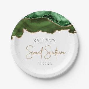 Prato De Papel Hunter Green Dourado Agate Sweet 16 Festa de anive