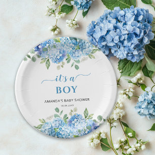 Prato De Papel Hydrangea Azul É um Chá de fraldas