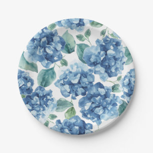 Prato De Papel Hydrangea Blues   Flores em Aquarela Padrão de Flo