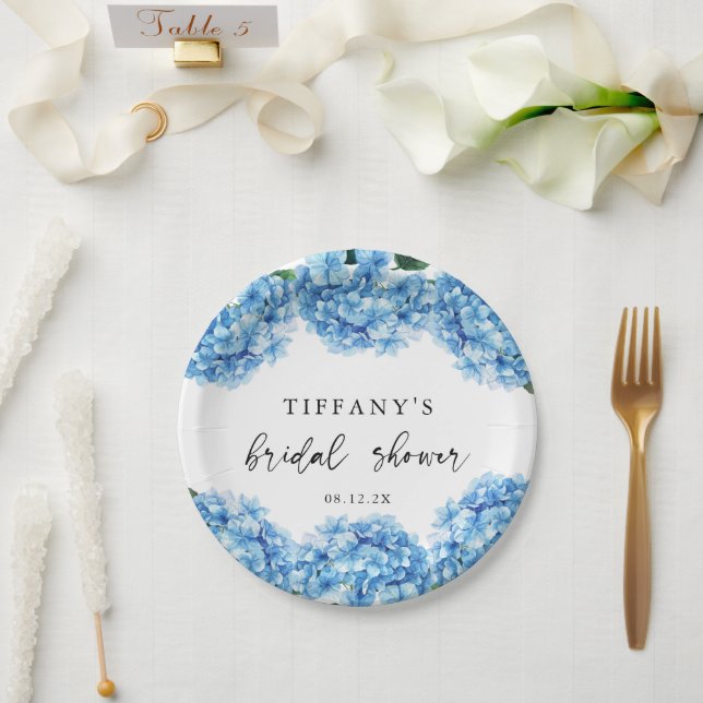 Prato De Papel Hydrangea Chá de panela Floral Azul (Casamento)