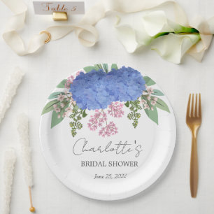 Prato De Papel Hydrangea Moderna Chá de panela Floral Azul