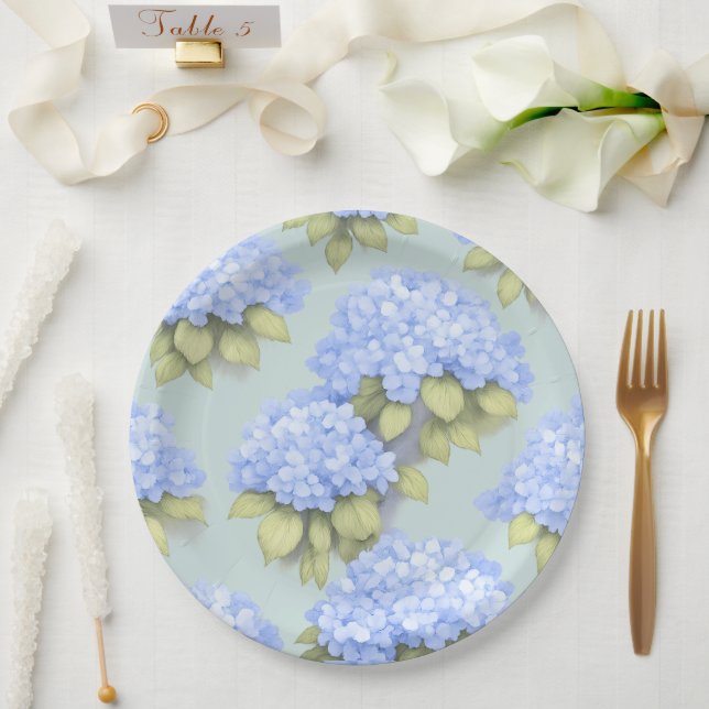 Prato De Papel Hydrangea Plates | Duck Egg Blue Floral Party (Casamento)