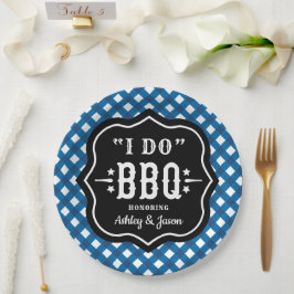 Prato De Papel I Do CHURRASCO Blue Gingham Wedding