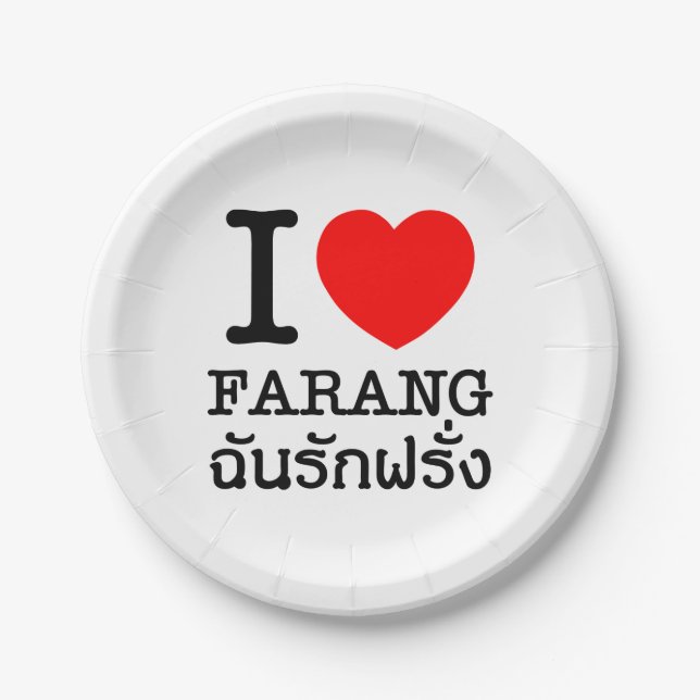 Prato De Papel I Heart (Love) Farang (Frente)