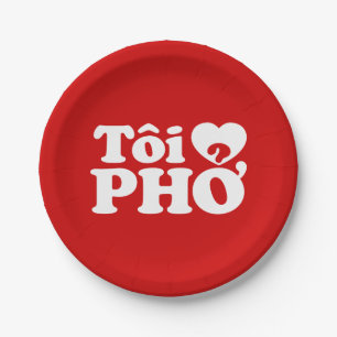 Prato De Papel I Heart (Love) Pho (Tôi9PHỞ) Língua vietnamita