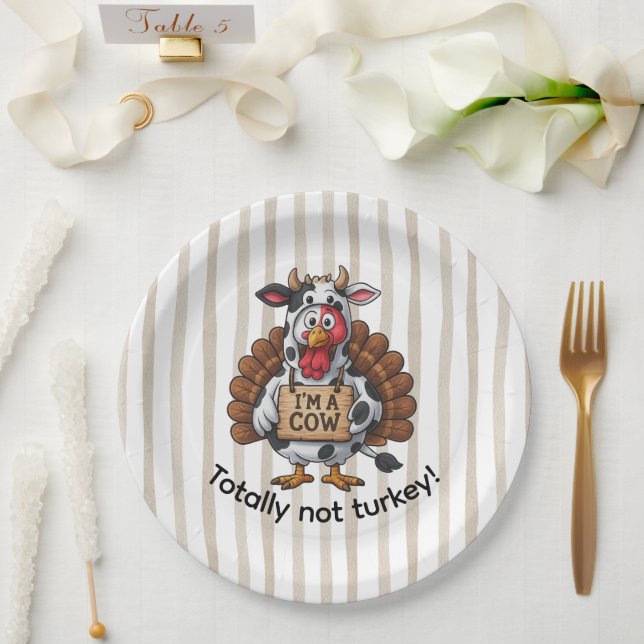 Prato De Papel I’m a Cow Turkey | Funny Thanksgiving Disguise (Casamento)