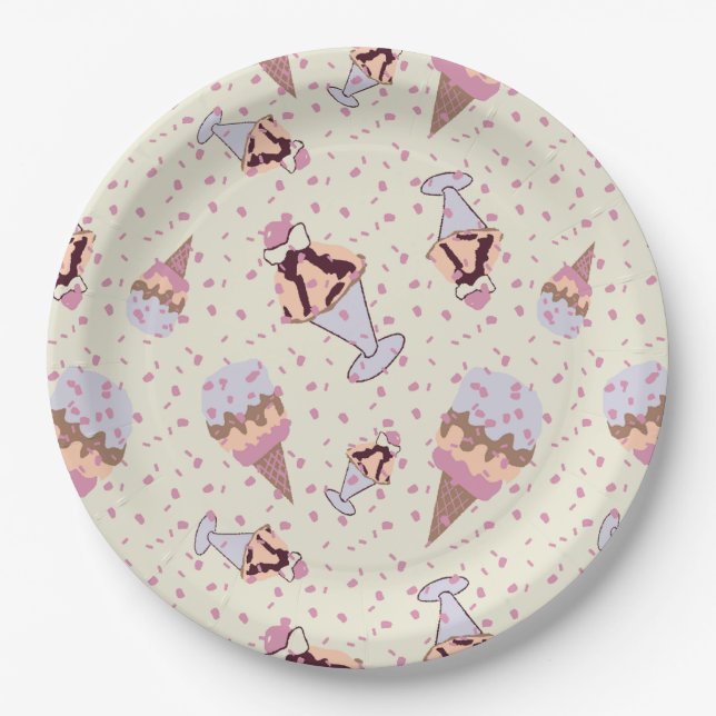 Prato De Papel Ice Cream Sundae Pastel Summer Pattern (Frente)