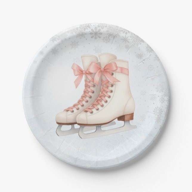 Prato De Papel Ice Skating Teen Birthday Pink Bow Paper Plates (Frente)