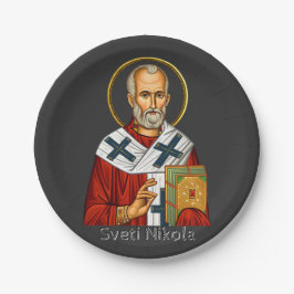 Prato De Papel ícone de letra sérvia do santo Nicholas ortodox