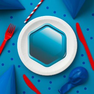 Prato De Papel Ícone Hexágono Azul Brilhante Geométrico Moderno