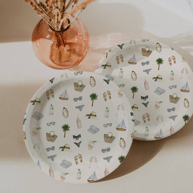 Prato De Papel Ícones de Verão Costeiro em Padrão (Criador carregado)