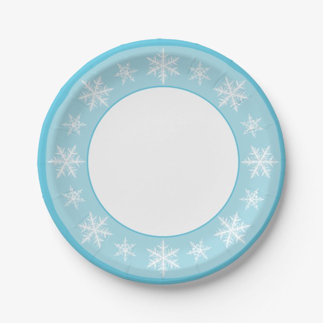 Prato De Papel Icy Blue Winter Wonderland Snowflake (Frente)