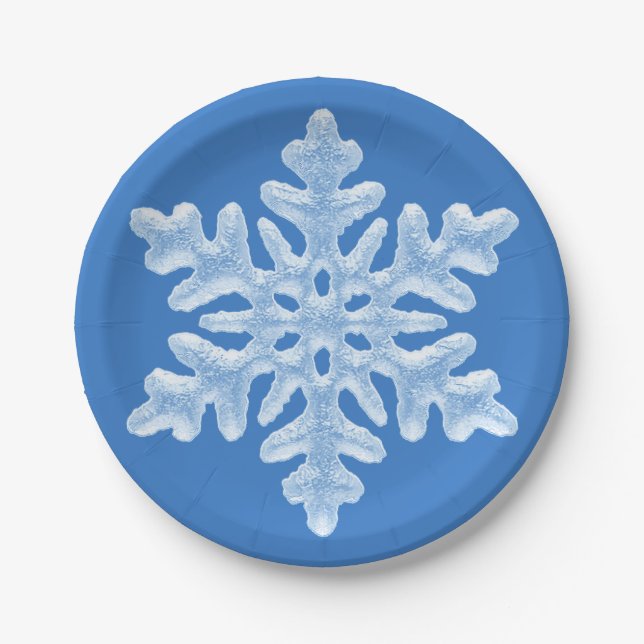Prato De Papel Icy White Frozen Snowflake Frosty Frosty Blue Chri (Frente)