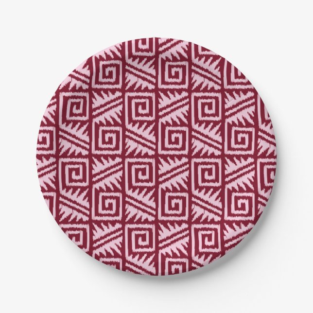 Prato De Papel Ikat Aztec Pattern - Borgonha e Rosa (Frente)