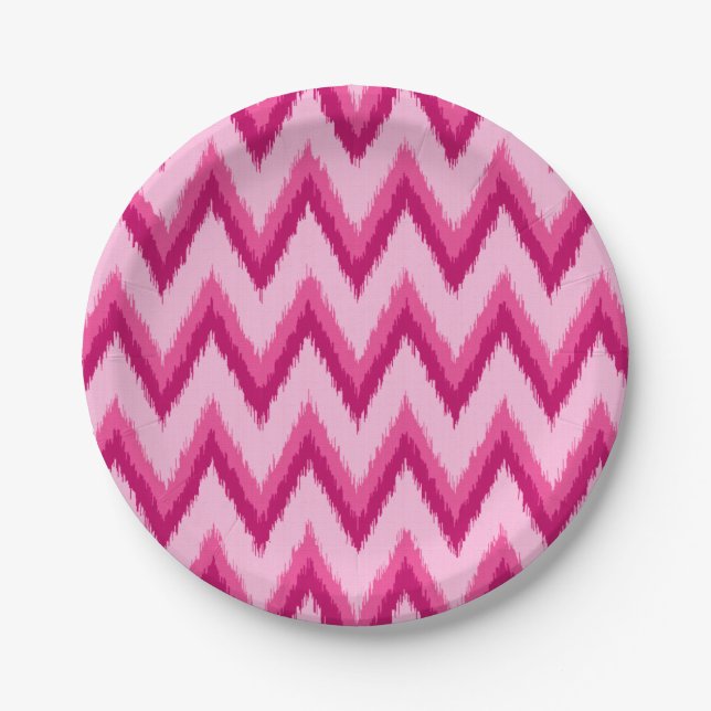Prato De Papel Ikat Chevron Stripes - Fuchsia e rosa pálido (Frente)
