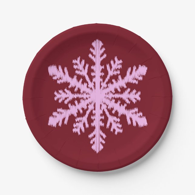 Prato De Papel Ikat Snowflake - Burgundy Wine e Pink (Frente)