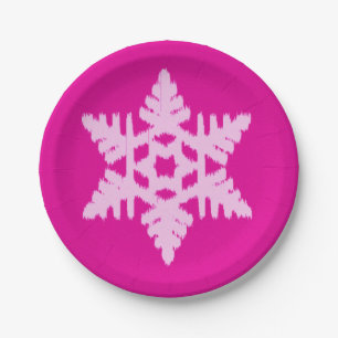 Prato De Papel Ikat Snowflake - Fuchsia e rosa-gelo