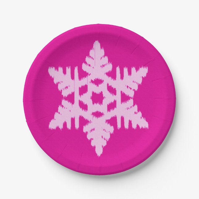 Prato De Papel Ikat Snowflake - Fuchsia e rosa-gelo (Frente)