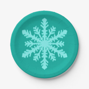 Prato De Papel Ikat Snowflake - Turquesa e aqua